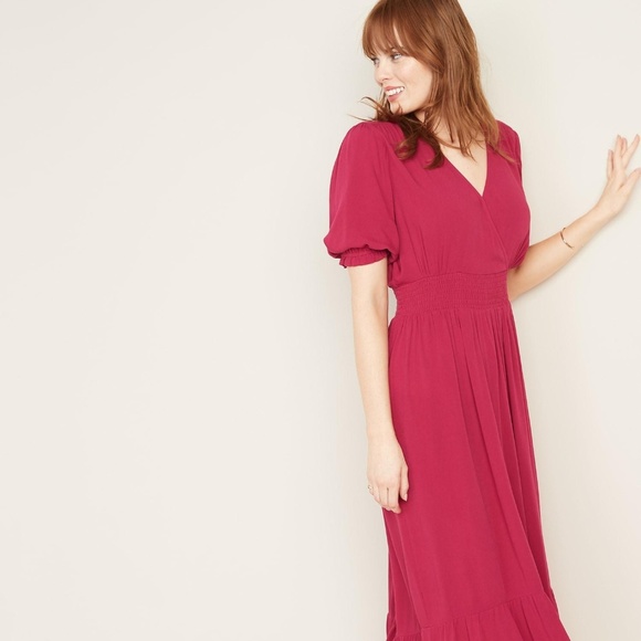 Old Navy Waist-Defined Wrap-Front Crepe Midi New - Picture 2 of 7